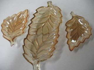 3 Pc.  Orangish Colored Glass Leaf Design Dishes, . photo
