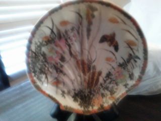 1920 ' S Japanese Hand Decorated Porcelain Shell Plate With Stand photo