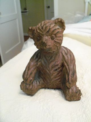 Antique Primitive Carved Wood Wooden Teddy Bear Paper Mache Mold Figurine Figure photo