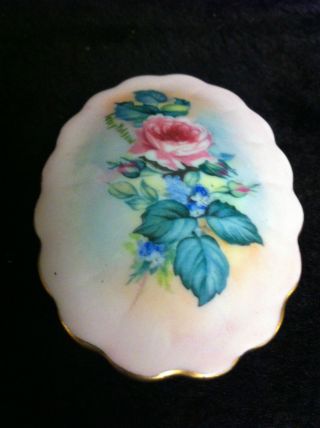 Antique Small 3 Footed Covered China Dish With A Rose photo