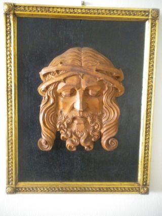 Antique Wood Carved Face Of Jesus Christ Church Decoration photo