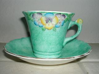 James Kent Flower Handle Pansy Cup & Saucer - Fenton photo