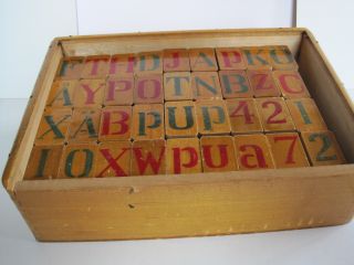 Folk Art Box W/ Wooden Letter & Number Tiles.  C1920 photo