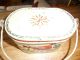 Antique Oval Tin Tole Painted Lunch Box Can - Mustard Color With Bird And Stars Primitives photo 1