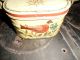 Antique Oval Tin Tole Painted Lunch Box Can - Mustard Color With Bird And Stars Primitives photo 7