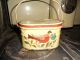 Antique Oval Tin Tole Painted Lunch Box Can - Mustard Color With Bird And Stars Primitives photo 8