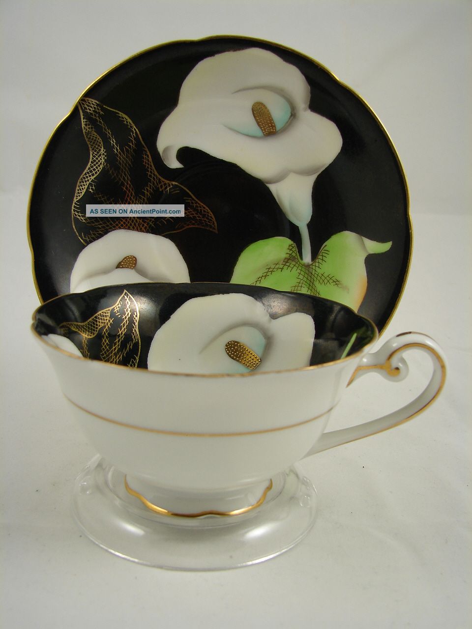 Vintage Calla Lilies Hp Footed Cup & Saucer Castle China Lily Floral Gold Htf Cups & Saucers photo