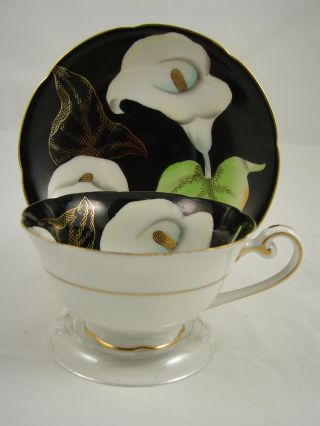 Vintage Calla Lilies Hp Footed Cup & Saucer Castle China Lily Floral Gold Htf photo