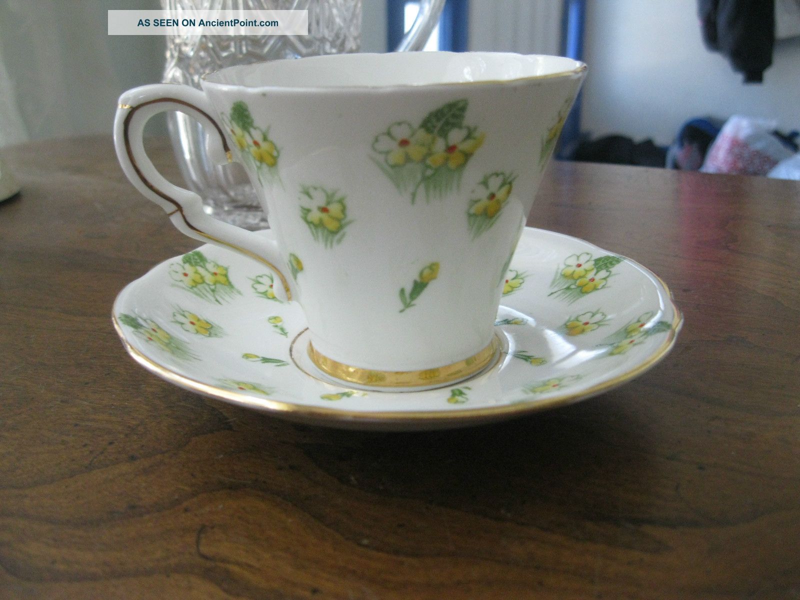 Gladstone Bone China Cup & Saucer,  Yellow Flowers,  England,  Numbered Cups & Saucers photo