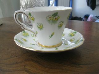 Gladstone Bone China Cup & Saucer,  Yellow Flowers,  England,  Numbered photo