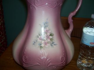 Vtg Ironstone Victorian Style Pitcher Pink W/flowers photo