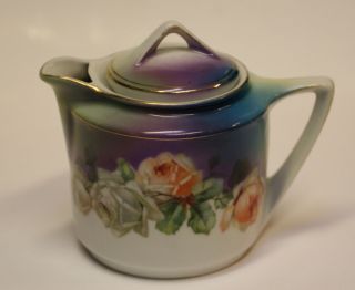 Vtg Hand Ptd Yellow & White Roses Small Individual Size Porcelain Teapot photo