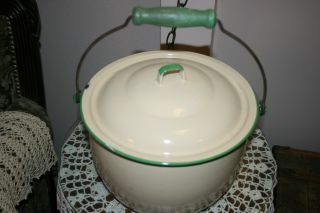 Cream Enamel Chamber Pot With Lid Wood Handle photo