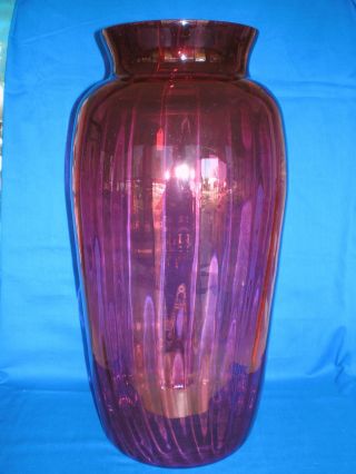 Vintage Art Deco Double Cranberry Red Glassvase Huge Wide Stunning With Flowers photo
