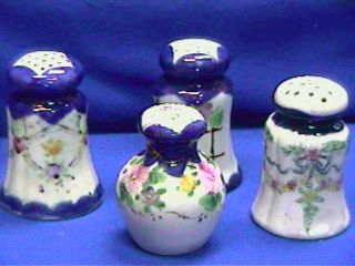 4 Antique Hand Painted Porcelain Salt/pepper Shakers - Singles - But Similar - Indigo photo