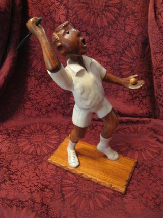 ~ Vintage Romer Wood Carved Tennis Player ~ Italy ~ Collectible ~ Tennis ~ photo