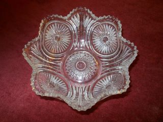 Antique Pattern Glass Daisy Wheat Scalloped Edge Serving Bowl Has Air Bubbles photo