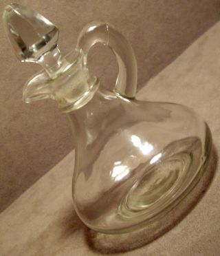 Hand Blown Glass Six Ounce Smooth Sided Cruet Pour Bottle Loop Handle & Stopper photo