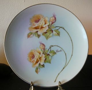 Hub Austria Green Mark 1919 - 1928 Sngd Picard Decorated Yellow Roses Plate Exc photo