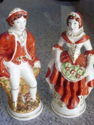 Pr Porcelain Figurine Man Woman Red White Italy 1940 ' S photo