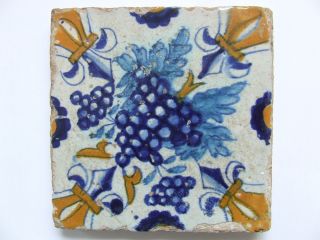 A Very Strange Delft Ornament Tile With Grapes +++++++++++++ photo