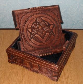 Rare Exclusive Casket Carving Wood Masonic For Jewelry photo