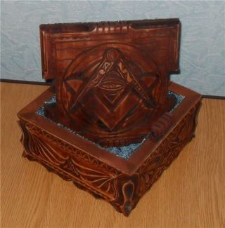 Rare Exclusive Casket Handwork Wood Masonic For Jewelry photo