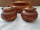 Vintage Hand Carved Teak Wood Bowl With Matching Wood Spice Bowls Ornate Carving Bowls photo 3