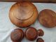 Vintage Hand Carved Teak Wood Bowl With Matching Wood Spice Bowls Ornate Carving Bowls photo 6