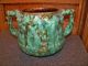 Unusual Antique Green And Brown Mottled Art Pottery Double Handled Planter Planters photo 2