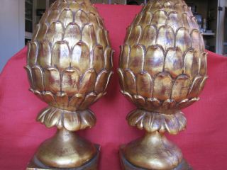 Vintage Pair Of Large Gilt Pineapples photo