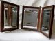 Antique Ship Captain ' S Mirror Tri - Fold Tooled Leather Lotus Blossom Nautical Mirrors photo 1