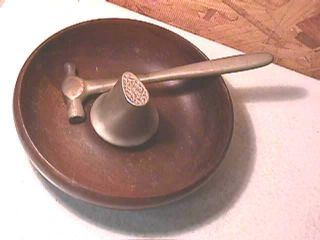 Antique Parsons Wood Nut Bowl & Hammer Nutcracker photo