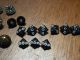 Antique Vintage Black Glass Decorated Buttons Old Sewing Box Estate Victorian Other Glass photo 3