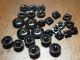 Antique Vintage Black Glass Decorated Buttons Old Sewing Box Estate Victorian Other Glass photo 4