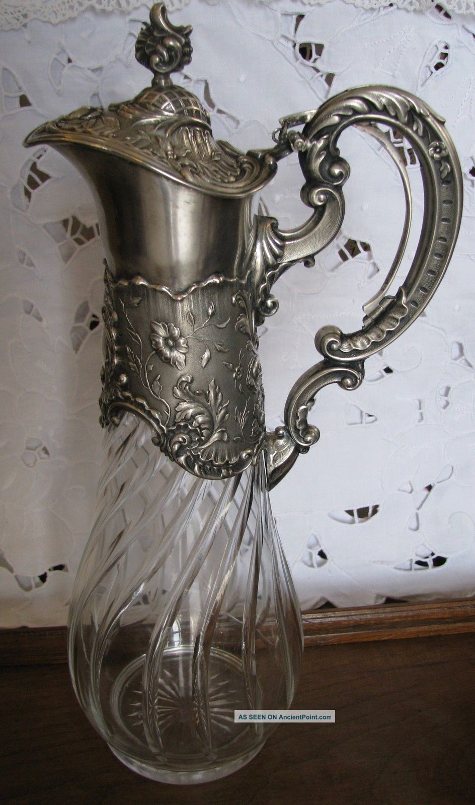Crystal Wine Decanter With Solid 800 Silver Hallmarked - Circa 1890 Decanters photo