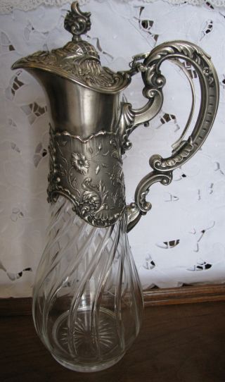 Crystal Wine Decanter With Solid 800 Silver Hallmarked - Circa 1890 photo