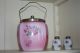 Antique Biscuit Barrel / Jar Epns Silver Plate Pink Hand Painted Roses Auth Jars photo 1