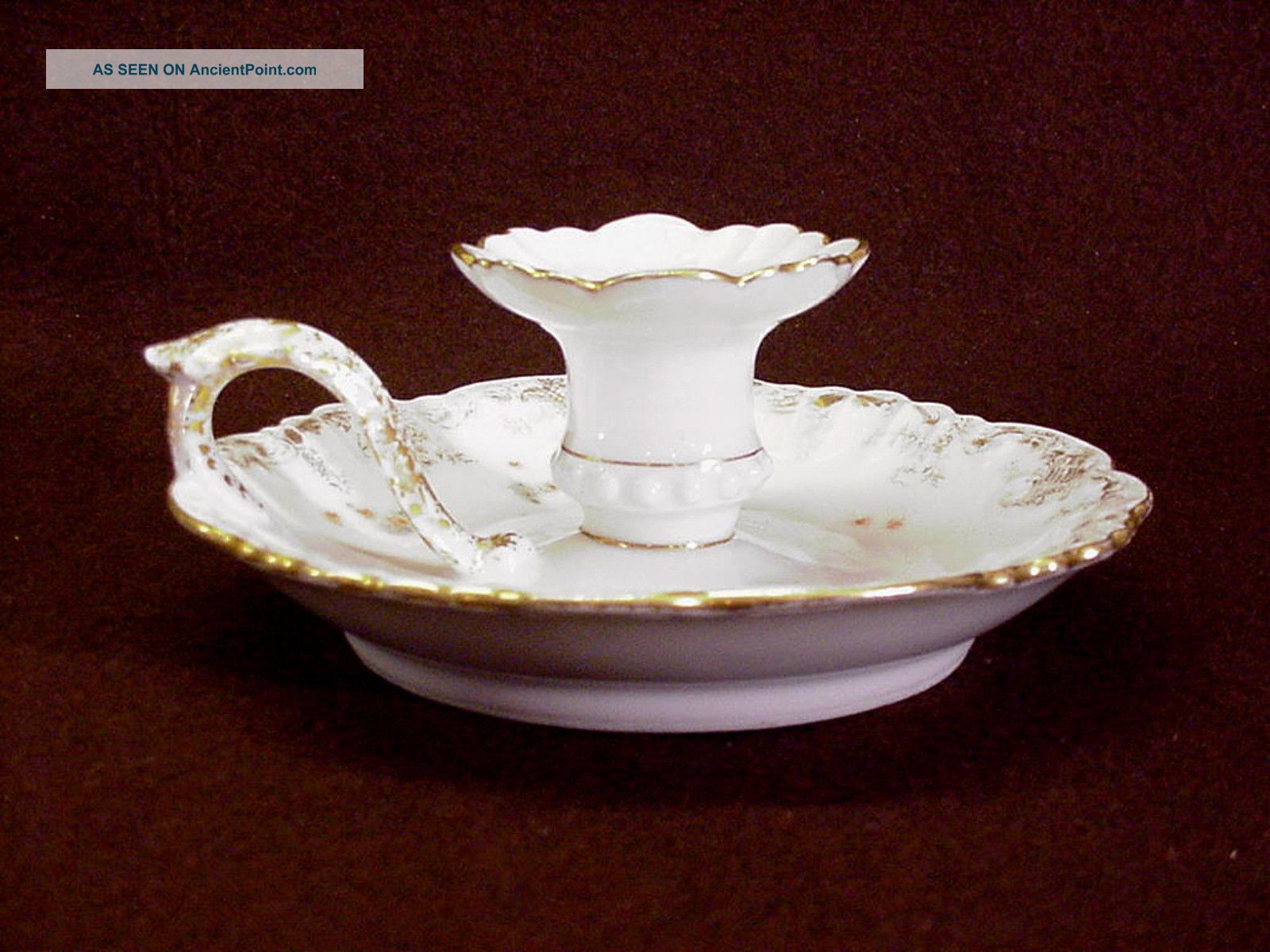 Antique Charles Ahrenfeldt Limoges Porcelain Finger Chamber Candle Holder C 1891 Candlesticks photo