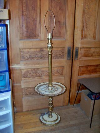 Vintage Mid Century Italian Florentine Gold Gilt Wood End Table Floor Lamp Italy photo