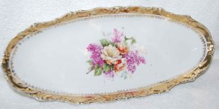 Antique Celery Dish With Lilacs & Roses photo