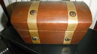 Older All Wood And Brass Humpback Camelback Treasure Chest Wooden Box photo