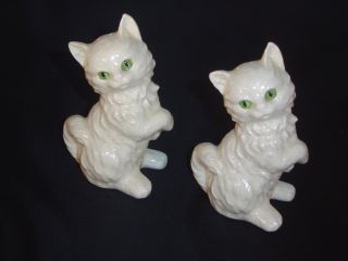 Vintage Goebel West Germany White Cats Salt & Pepper Shakers Green Eyes photo