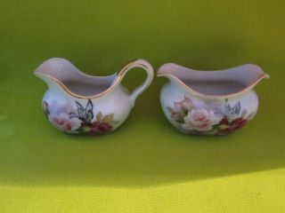 Elsie K Bruhn Club 1957 Porcelain Rose And And Butterfly Sugar And Creamer photo