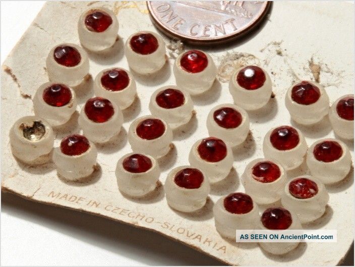 Card (23) 7 Mm Doll Vintage Czech Red Rhinestones Nailhead Glass Beads Buttons Buttons photo