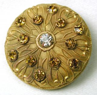 Deluxe Antique Brass Button Covered With Prongset Glass Accents Lg Sz photo