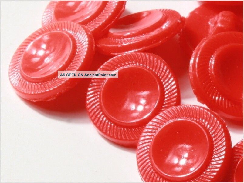(24) 14 Mm Rough Antique Vintage Czech Red Deco Glass Buttons 20´s Buttons photo