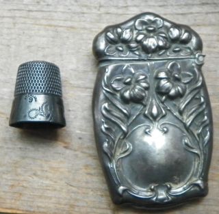 Sterling Silver Victorian Needle Case,  Sterling Silver Thimble Size 9 photo