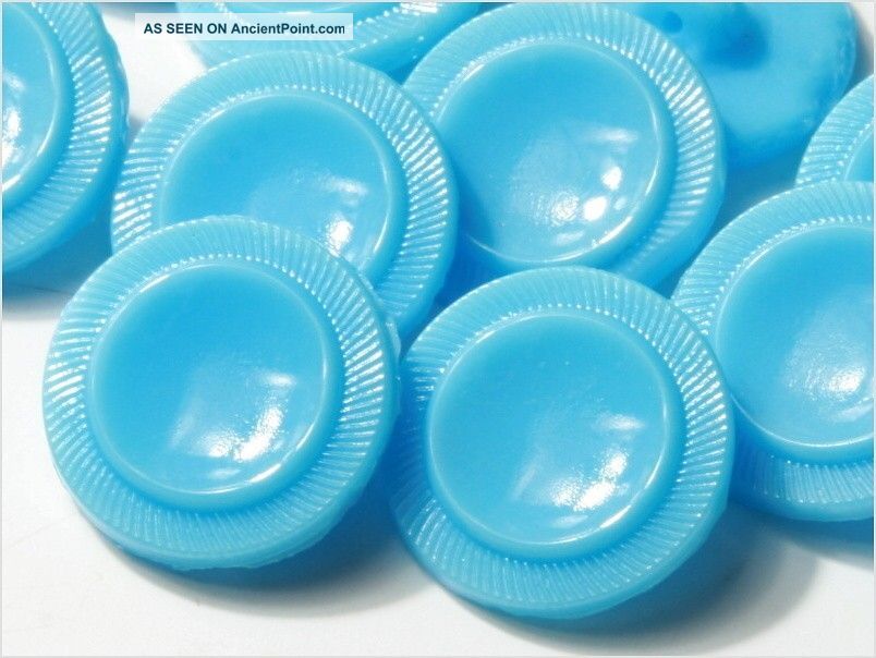 (24) 18 Mm Rough Antique Vintage Czech Baby Blue Deco Glass Buttons 20´s Buttons photo