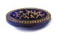 Antique Cobalt Glass Button Oval W/ Intaglio Floral & Gold Luster Buttons photo 1